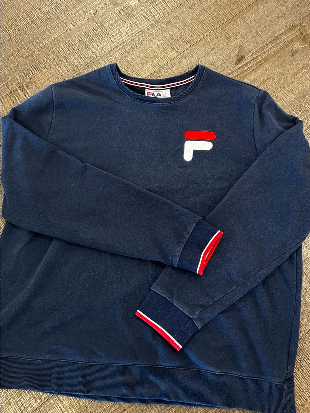 FILA Navy Crewneck Sweatshirt with Red & White Logo Trim